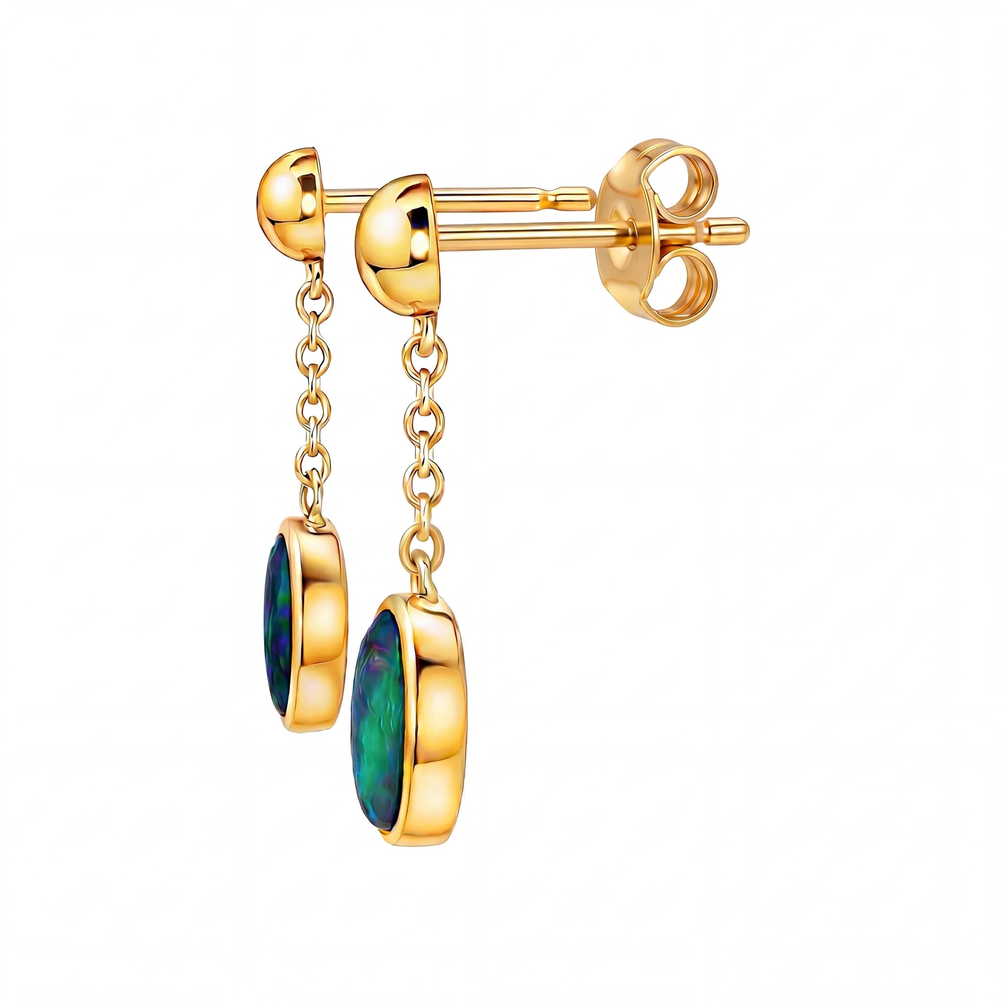 Yellow Gold Dangle Earrings with Cabochon Opal Gemstones - Australian Opal Cutters and Pearl Divers