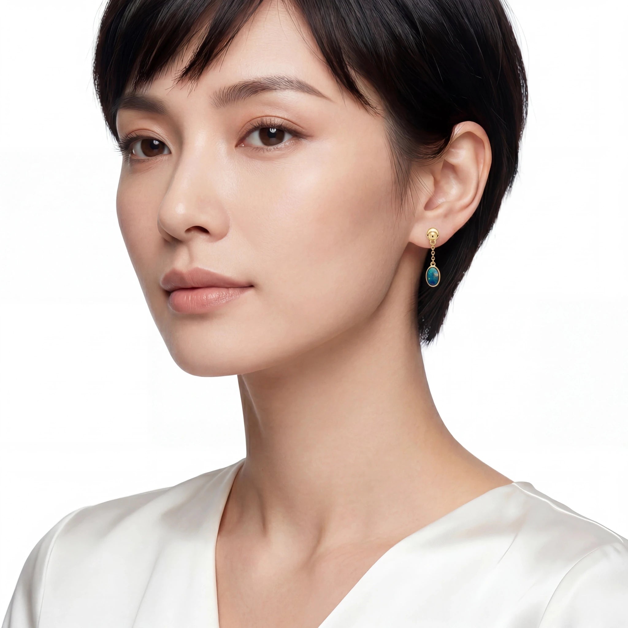 Yellow Gold Dangle Earrings with Cabochon Opal Gemstones - Australian Opal Cutters and Pearl Divers