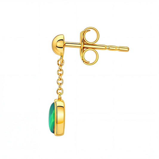 Black Opal Earrings in 14K Yellow Gold - Green and Blue - Australian Opal Cutters and Pearl Divers