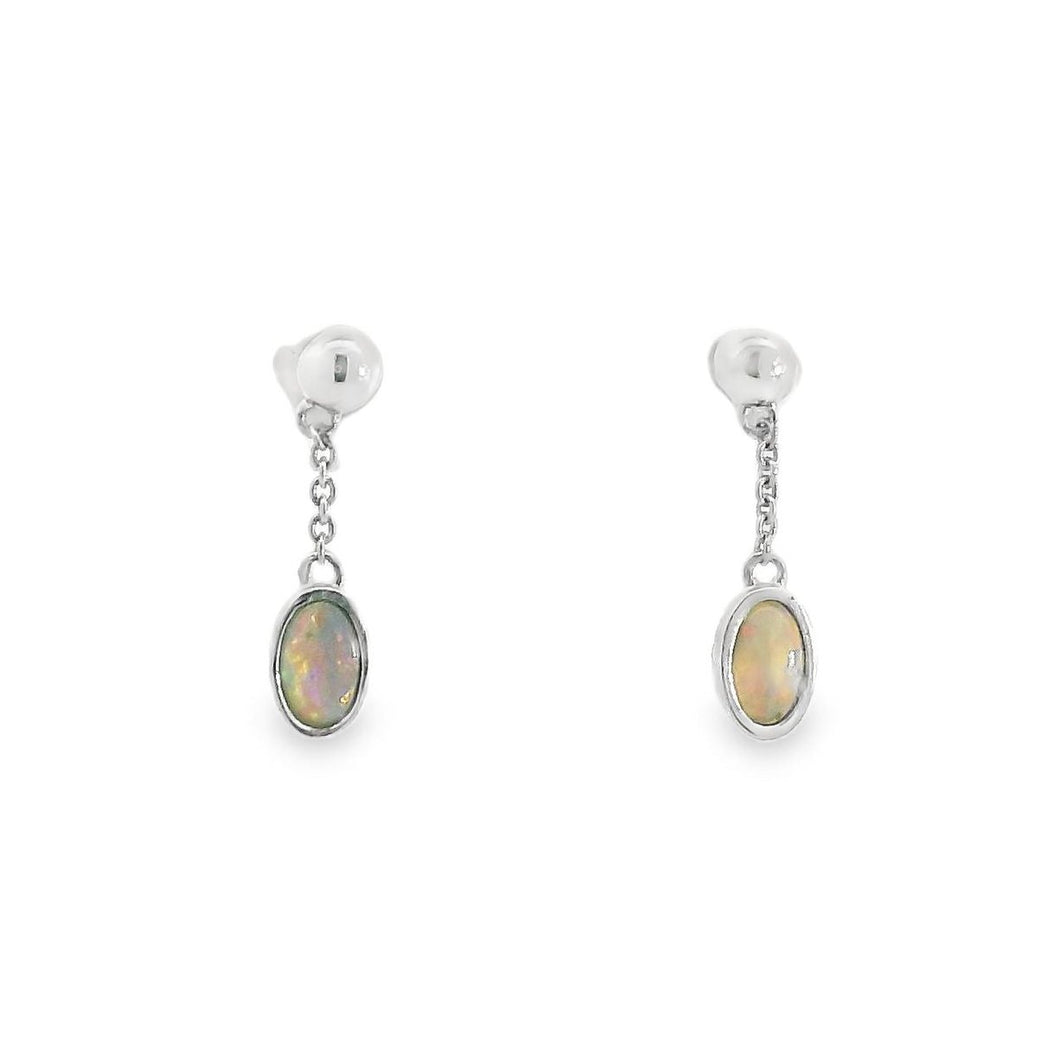 Australian Opal Black Earrings Set in Sterling Silver