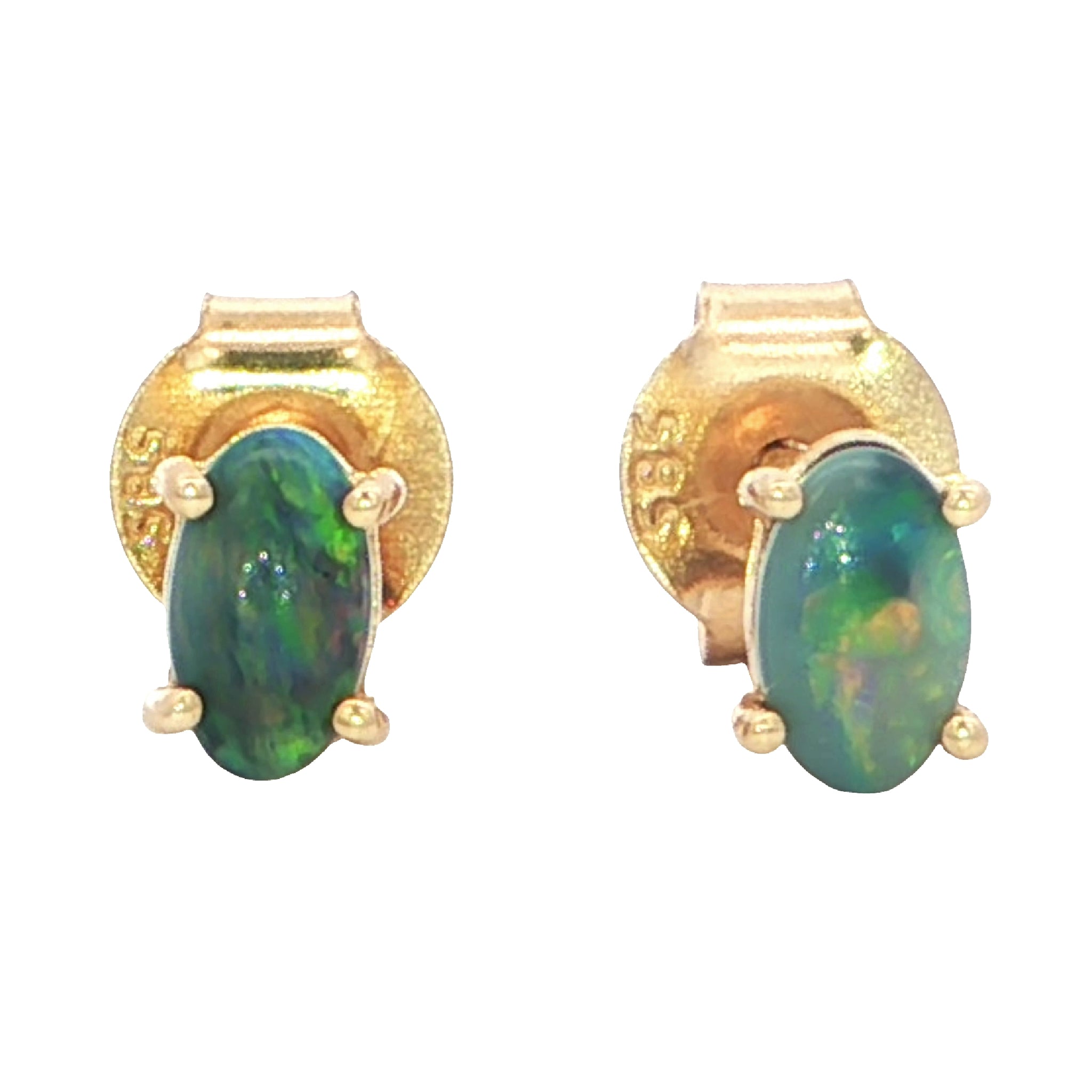 Dark Opal Earrings in 14K Yellow Gold - Multicolour