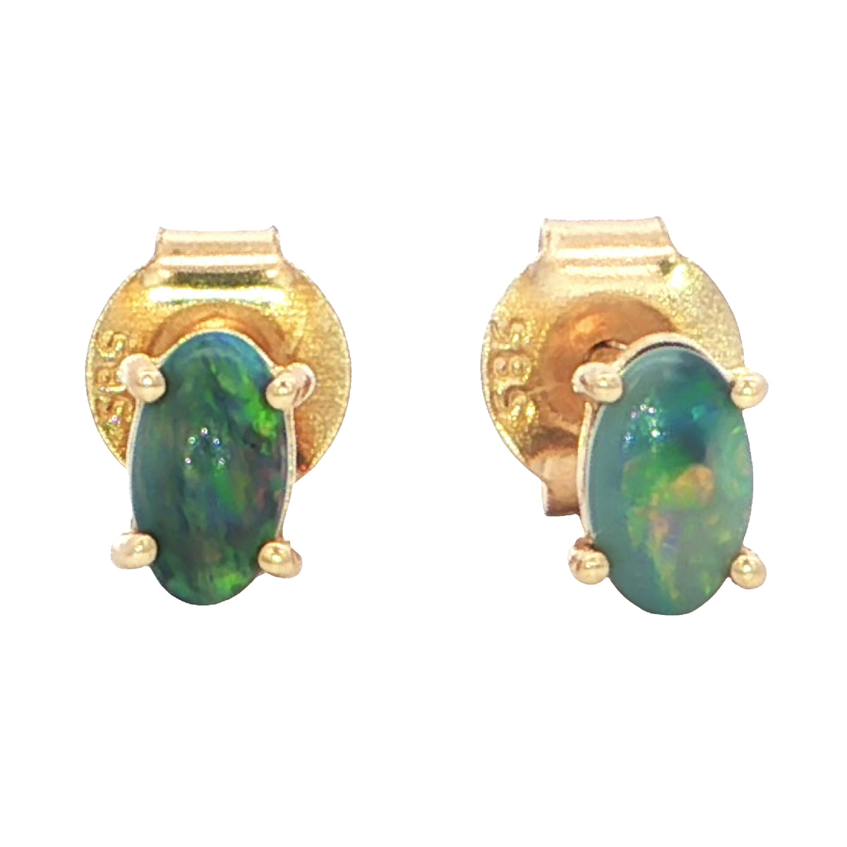 Dark Opal Earrings in 14K Yellow Gold - Multicolour