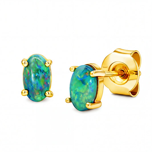 Dark Opal Earrings in 14K Yellow Gold - Multicolour - Australian Opal Cutters and Pearl Divers