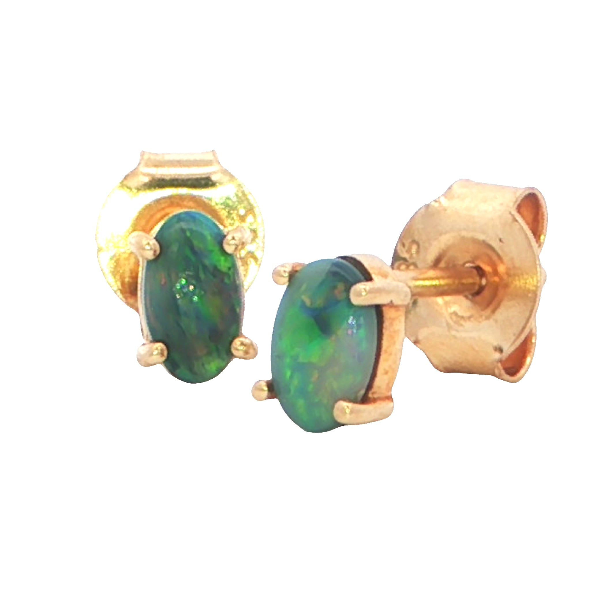 Dark Opal Earrings in 14K Yellow Gold - Multicolour