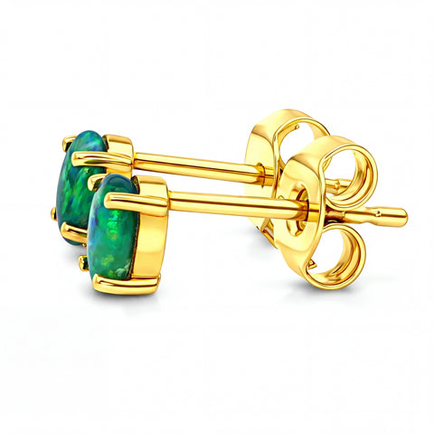 Dark Opal Earrings in 14K Yellow Gold - Multicolour - Australian Opal Cutters and Pearl Divers