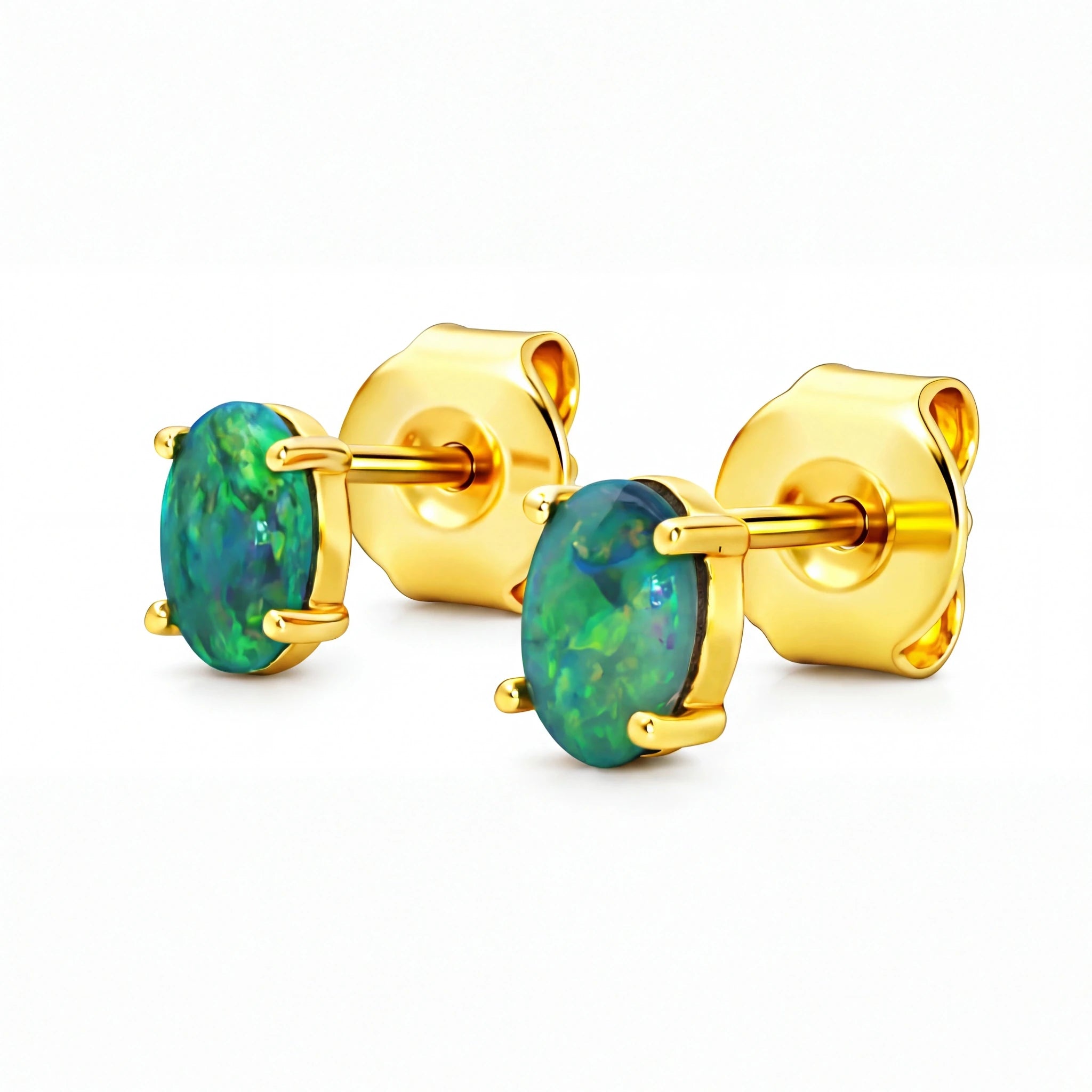 Dark Opal Earrings in 14K Yellow Gold - Multicolour - Australian Opal Cutters and Pearl Divers