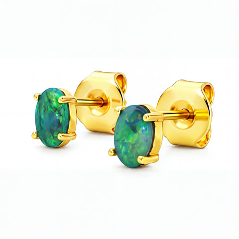 Dark Opal Earrings in 14K Yellow Gold - Multicolour - Australian Opal Cutters and Pearl Divers