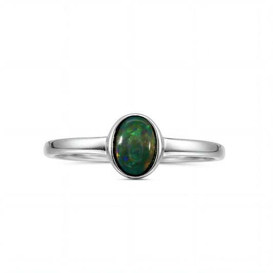 Dark Opal Ring in 925 Sterling Silver - Multicolour