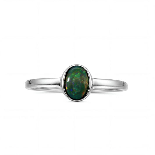Dark Opal Ring in 925 Sterling Silver - Multicolour - Australian Opal Cutters and Pearl Divers