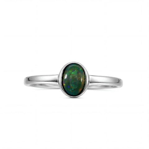Dark Opal Ring in 925 Sterling Silver - Multicolour - Australian Opal Cutters and Pearl Divers