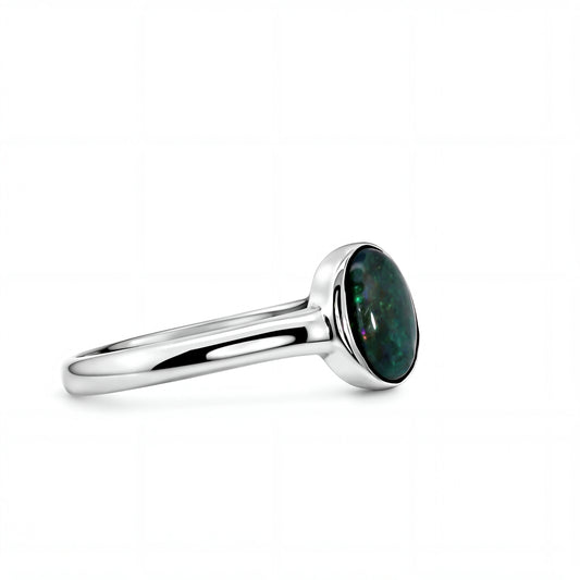 Dark Opal Ring in 925 Sterling Silver - Multicolour