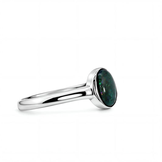 Dark Opal Ring in 925 Sterling Silver - Multicolour - Australian Opal Cutters and Pearl Divers