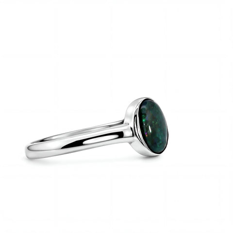 Dark Opal Ring in 925 Sterling Silver - Multicolour - Australian Opal Cutters and Pearl Divers