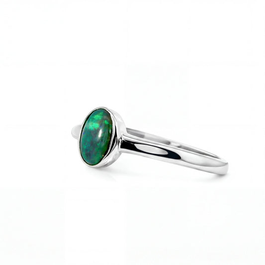 Dark Opal Ring in 925 Sterling Silver - Multicolour - Australian Opal Cutters and Pearl Divers