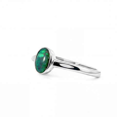 Dark Opal Ring in 925 Sterling Silver - Multicolour - Australian Opal Cutters and Pearl Divers