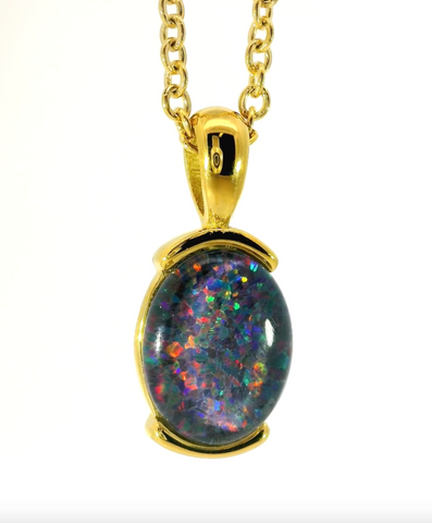 Triplet Opal Pendant set in Stainless Steel Gold Plated