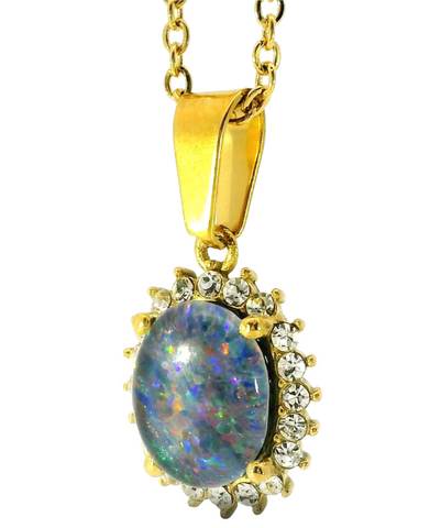 Triplet Opal Pendant set in Stainless Steel Gold Plated