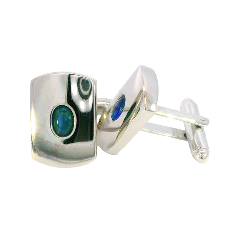Triplet Opal Cufflinks set in  Stainless Steel - Blue and Green