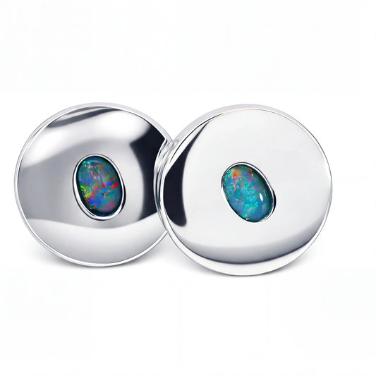 Triplet Opal Cufflinks in Sterling Silver- Multicolour - Australian Opal Cutters and Pearl Divers