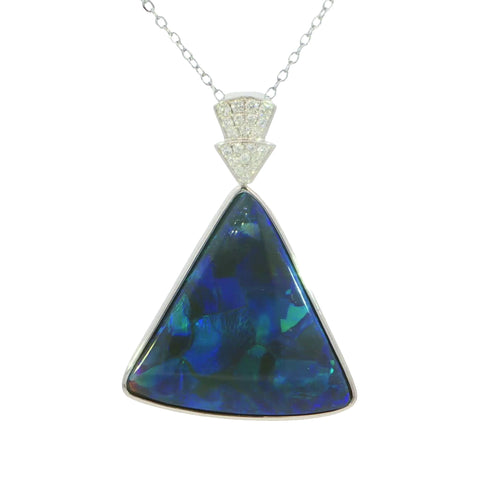 Australian Black Opal Pendant in 925 Sterling Silver with Diamonds - Blue-Green - Australian Opal Cutters and Pearl Divers