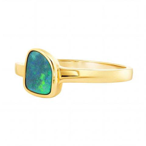 Australian Black Opal Ring set in 14K Yellow Gold - Australian Opal Cutters and Pearl Divers
