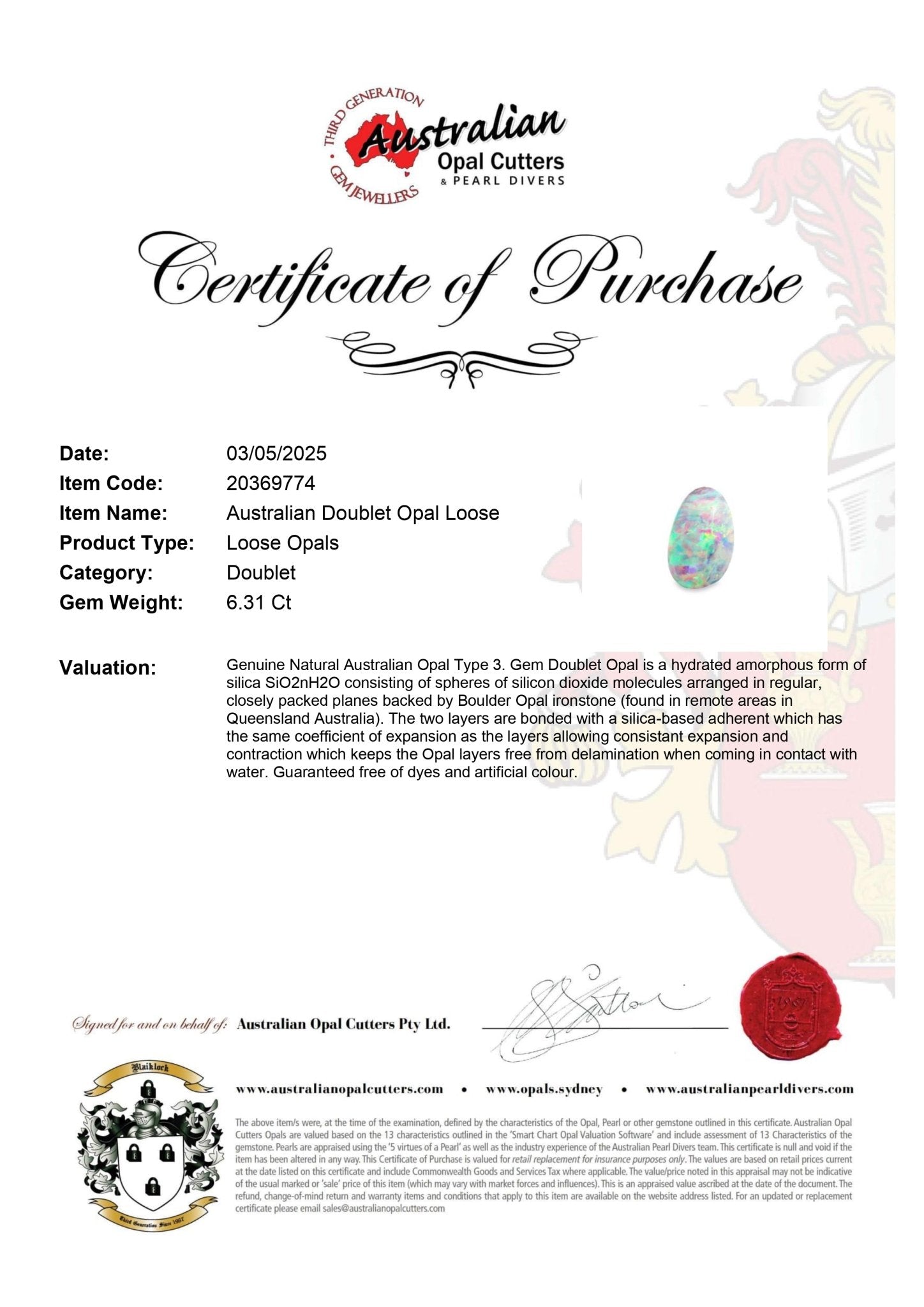 Australian Doublet Opal Loose - Australian Opal Cutters and Pearl Divers