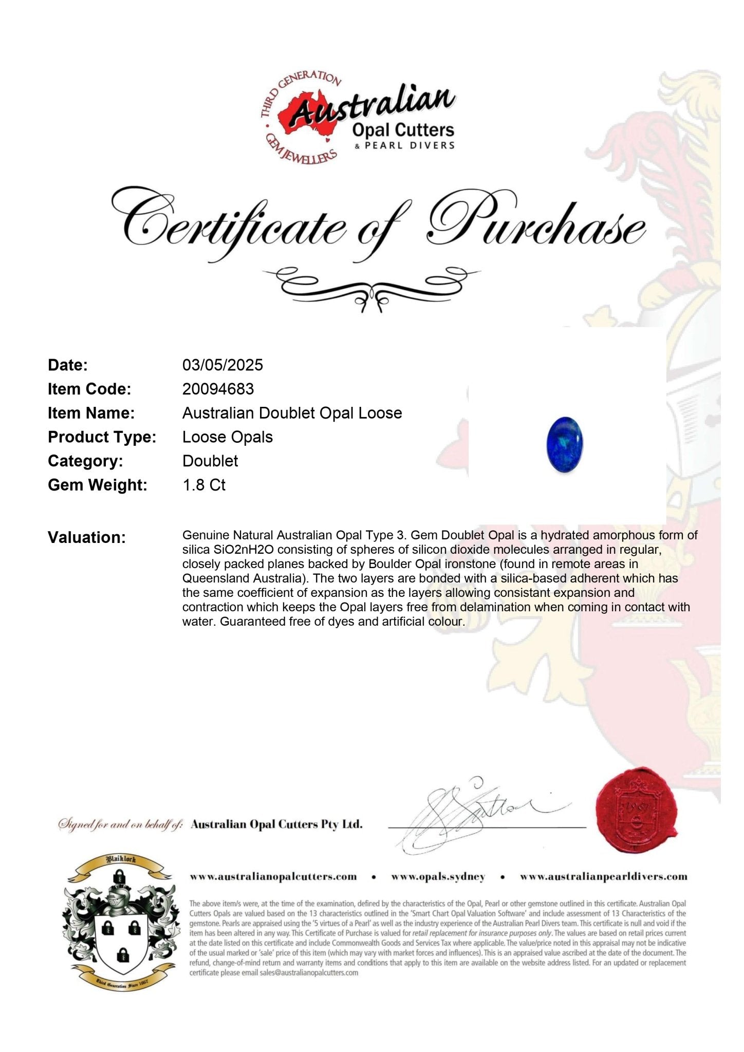 Australian Doublet Opal Loose - Australian Opal Cutters and Pearl Divers