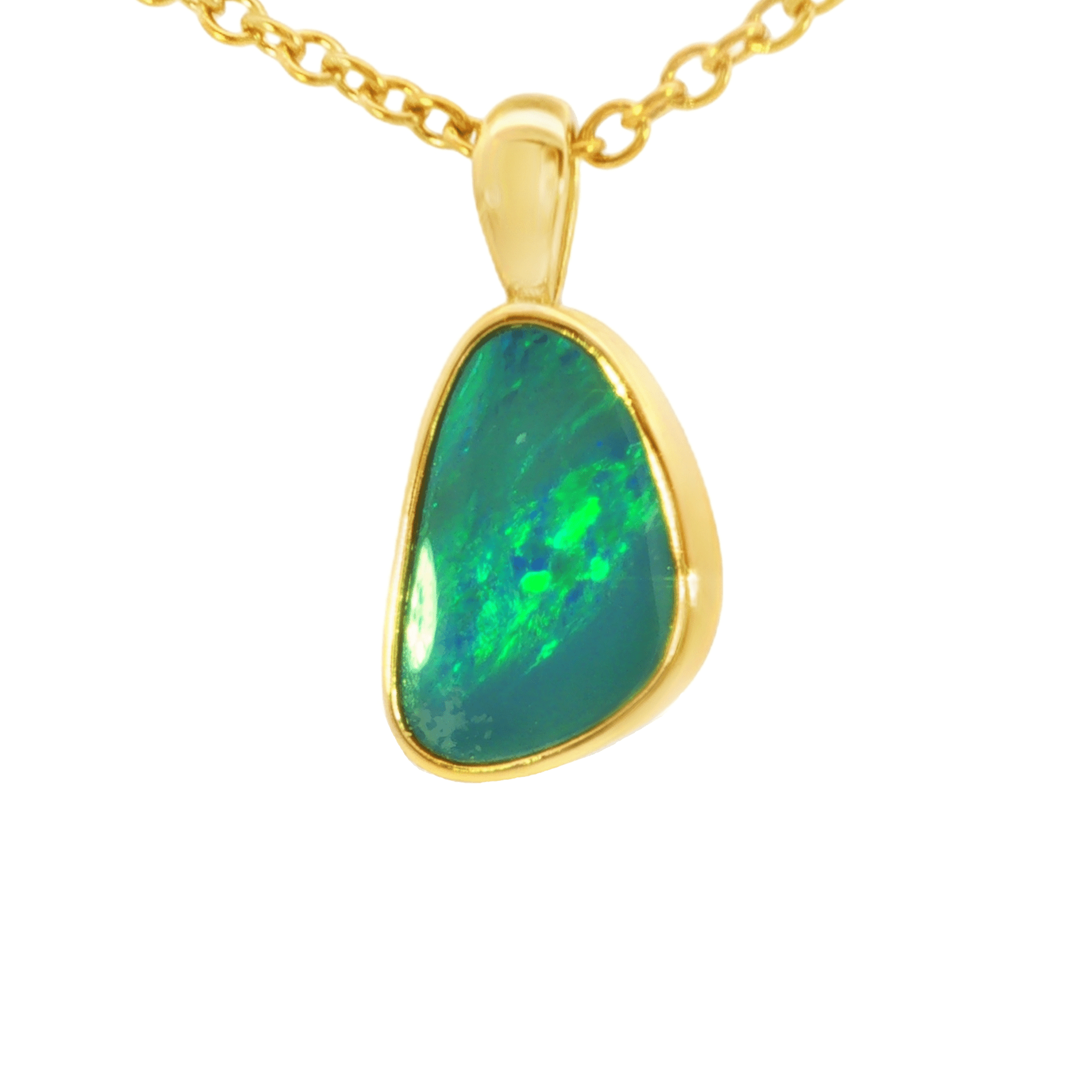 Australian Doublet Opal Pendant in Gold Plated Sterling Silver - Green-Blue - Australian Opal Cutters and Pearl Divers