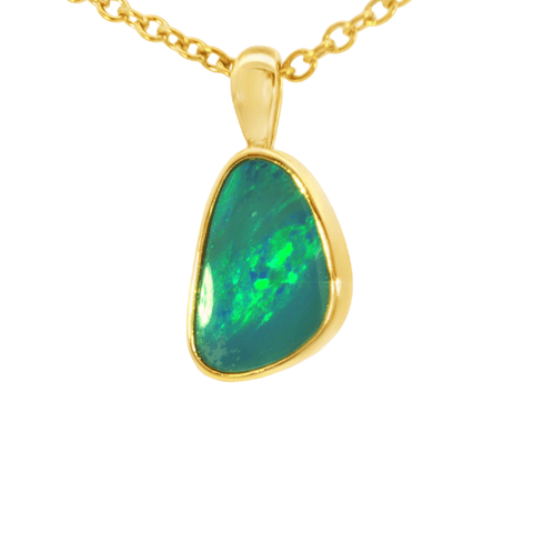Australian Doublet Opal Pendant in Gold Plated Sterling Silver - Green-Blue - Australian Opal Cutters and Pearl Divers