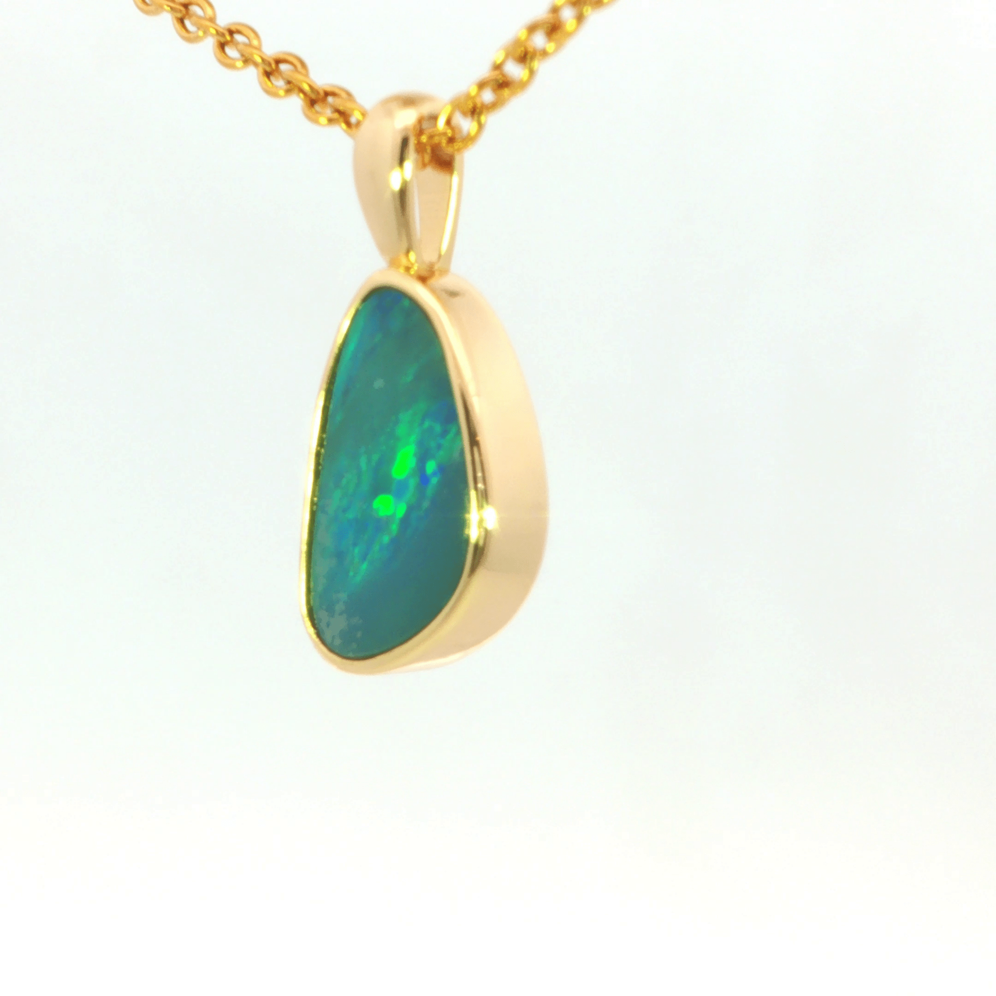 Australian Doublet Opal Pendant in Gold Plated Sterling Silver - Green-Blue - Australian Opal Cutters and Pearl Divers