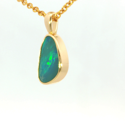 Australian Doublet Opal Pendant in Gold Plated Sterling Silver - Green-Blue - Australian Opal Cutters and Pearl Divers