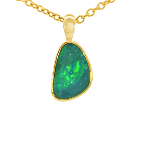 Australian Doublet Opal Pendant in Gold Plated Sterling Silver - Green-Blue - Australian Opal Cutters and Pearl Divers