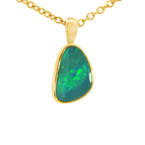 Australian Doublet Opal Pendant in Gold Plated Sterling Silver - Green-Blue - Australian Opal Cutters and Pearl Divers