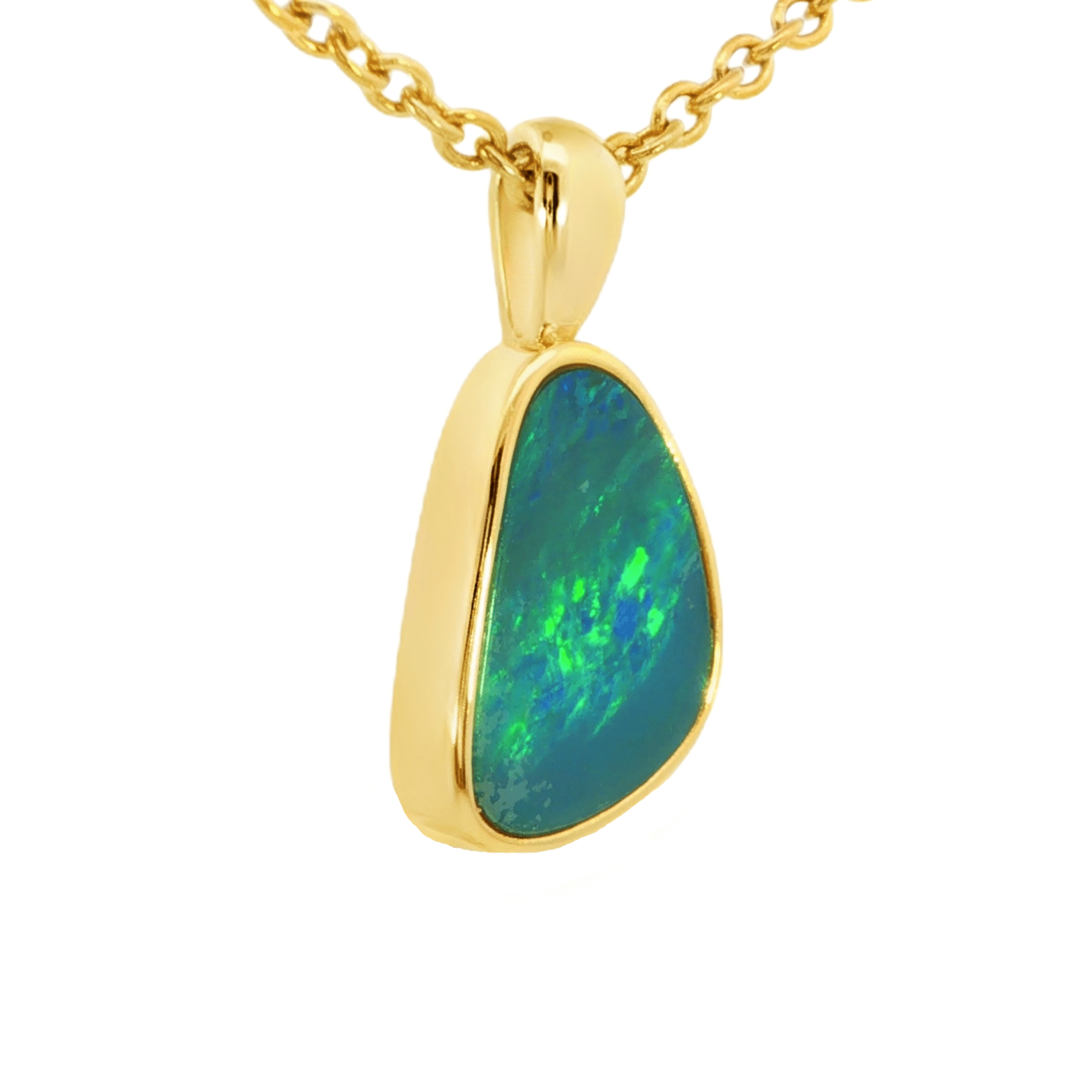Australian Doublet Opal Pendant in Gold Plated Sterling Silver - Green-Blue - Australian Opal Cutters and Pearl Divers