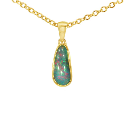 Australian Doublet Opal Pendant in Gold Plated Sterling Silver - Multicolour - Australian Opal Cutters and Pearl Divers