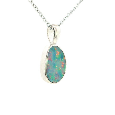Australian Doublet Opal Pendant set in 925 Sterling Silver - Multicolour - Australian Opal Cutters and Pearl Divers