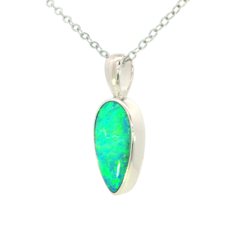 Australian Doublet Opal Pendant set in 925 Sterling Silver - Multicolour - Australian Opal Cutters and Pearl Divers
