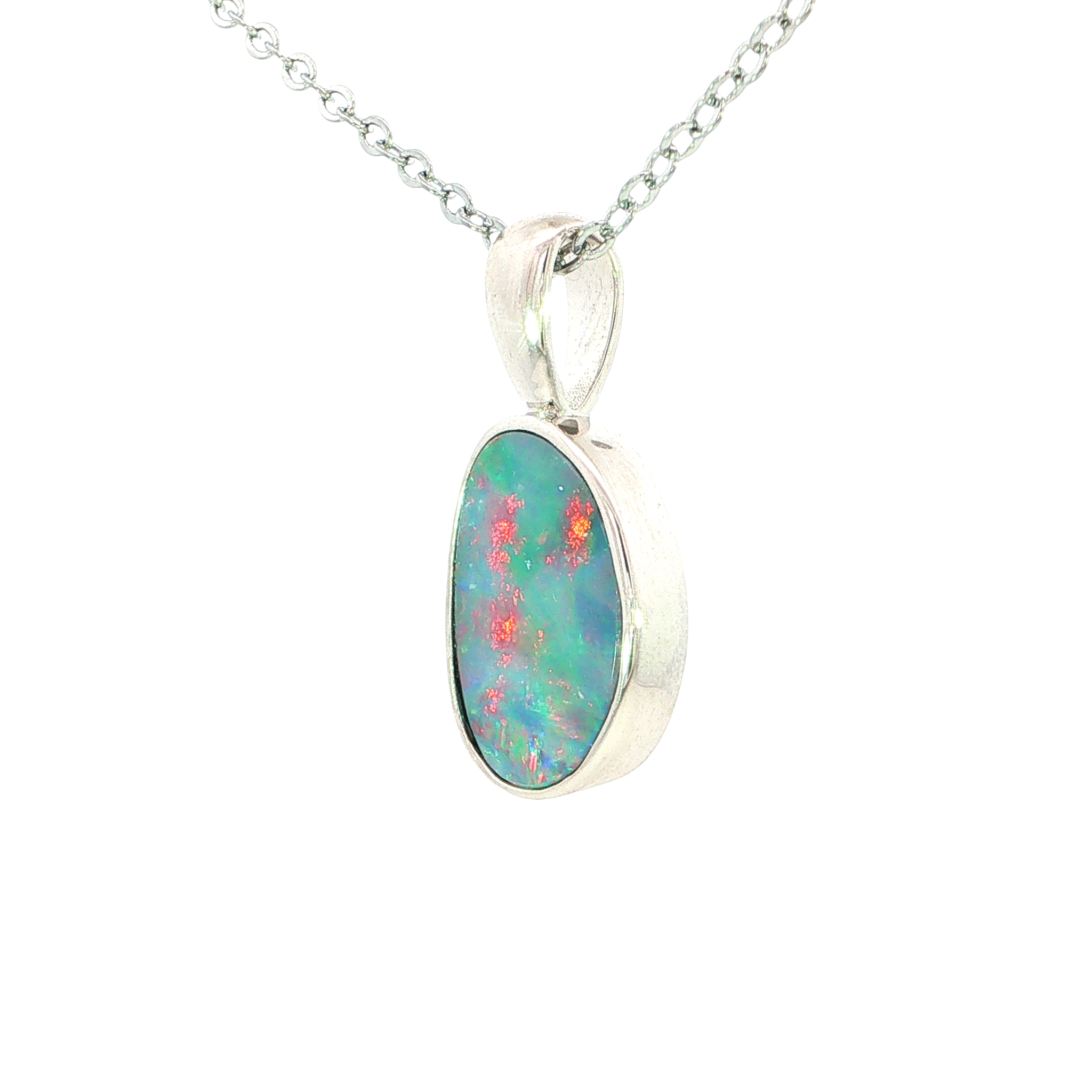 Australian Doublet Opal Pendant set in 925 Sterling Silver - Multicolour - Australian Opal Cutters and Pearl Divers