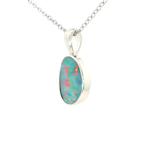 Australian Doublet Opal Pendant set in 925 Sterling Silver - Multicolour - Australian Opal Cutters and Pearl Divers