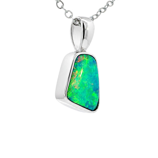 Australian Doublet Opal Pendant set in 925 Sterling Silver - Multicolour - Australian Opal Cutters and Pearl Divers