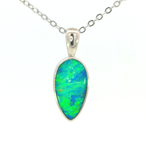 Australian Doublet Opal Pendant set in 925 Sterling Silver - Multicolour - Australian Opal Cutters and Pearl Divers