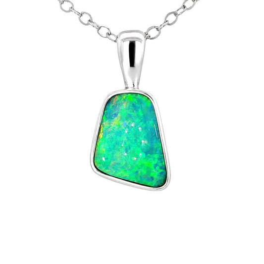 Australian Doublet Opal Pendant set in 925 Sterling Silver - Multicolour - Australian Opal Cutters and Pearl Divers