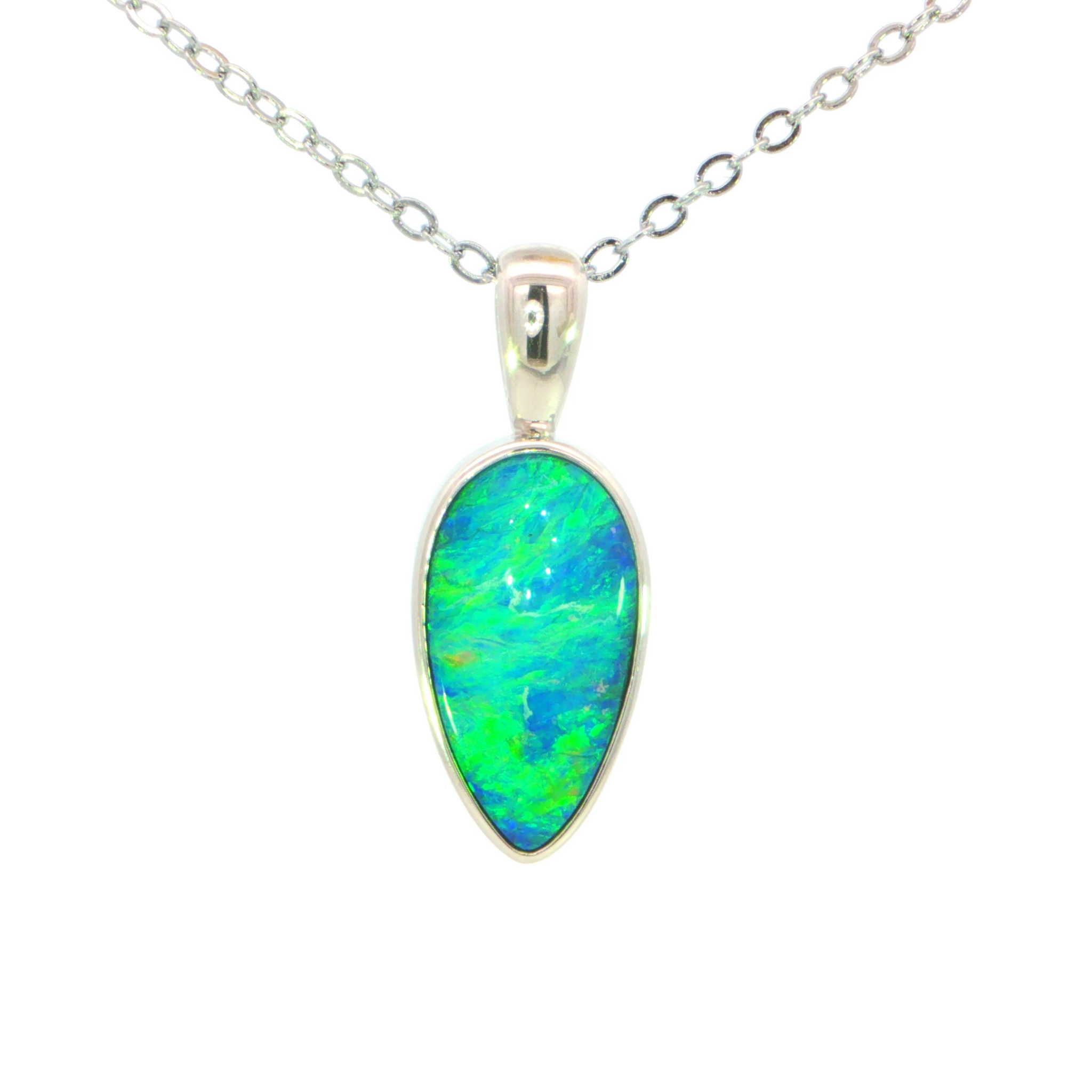 Australian Doublet Opal Pendant set in 925 Sterling Silver - Multicolour - Australian Opal Cutters and Pearl Divers