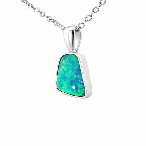 Australian Doublet Opal Pendant set in 925 Sterling Silver - Multicolour - Australian Opal Cutters and Pearl Divers