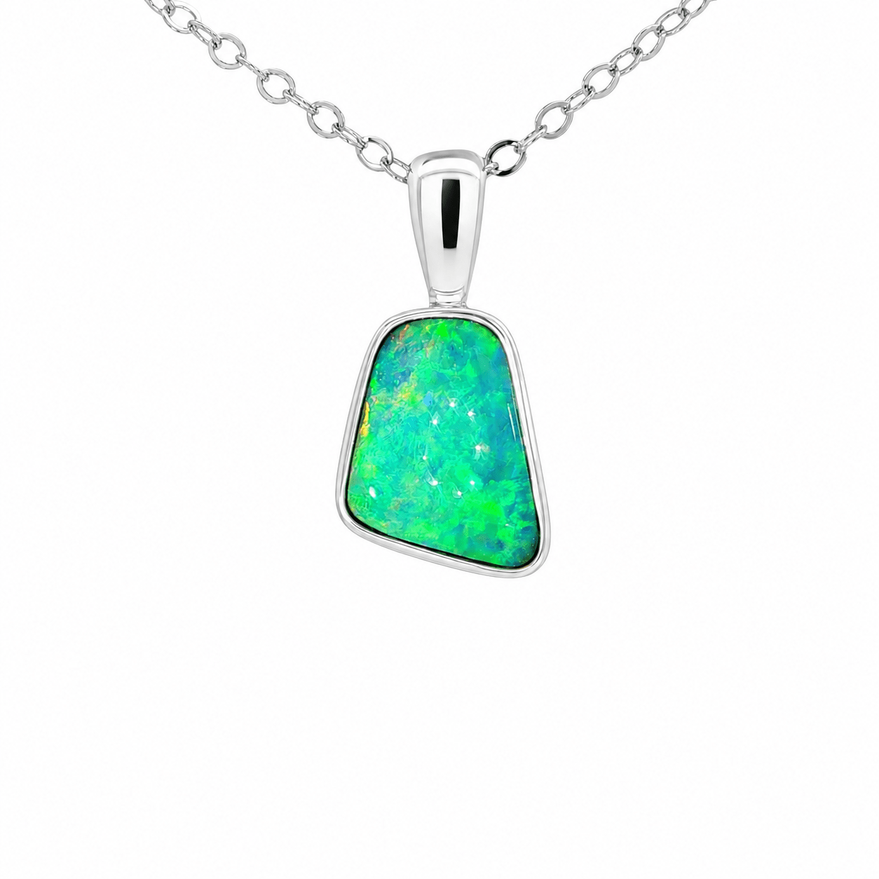 Australian Doublet Opal Pendant set in 925 Sterling Silver - Multicolour - Australian Opal Cutters and Pearl Divers