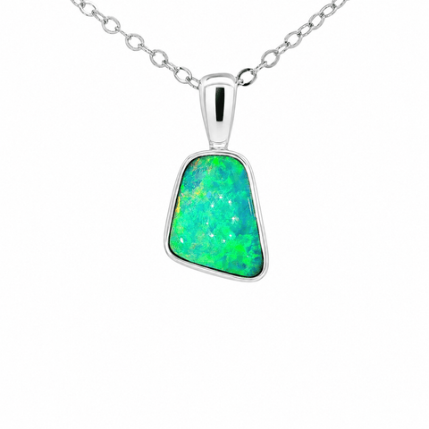 Australian Doublet Opal Pendant set in 925 Sterling Silver - Multicolour - Australian Opal Cutters and Pearl Divers