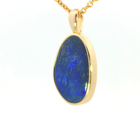 Australian Doublet Opal Pendant set in Gold Plated Sterling Silver - Deep Blue - Australian Opal Cutters and Pearl Divers