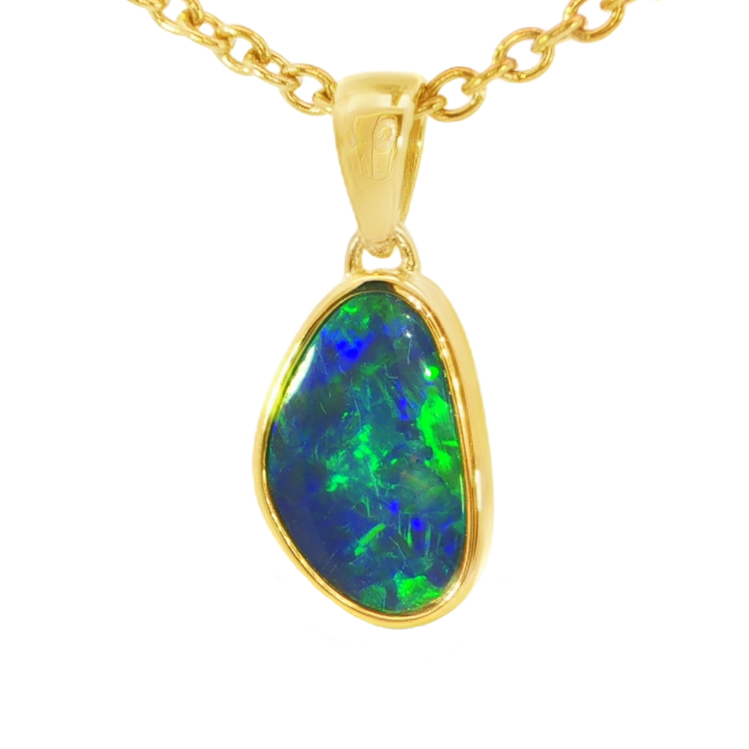 Australian Doublet Opal Pendant set in Gold Plated Sterling Silver - Green-Blue - Australian Opal Cutters and Pearl Divers