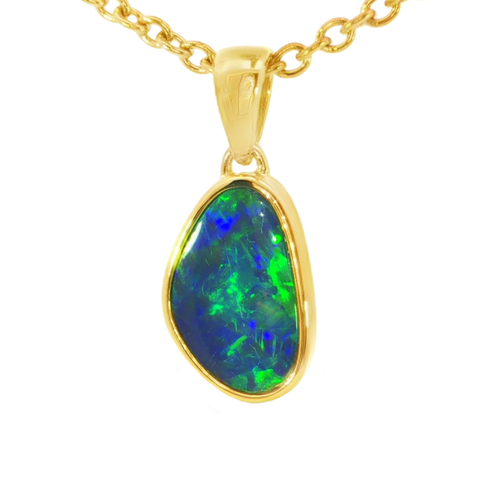 Australian Doublet Opal Pendant set in Gold Plated Sterling Silver - Green-Blue - Australian Opal Cutters and Pearl Divers