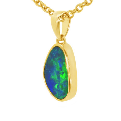 Australian Doublet Opal Pendant set in Gold Plated Sterling Silver - Green-Blue - Australian Opal Cutters and Pearl Divers